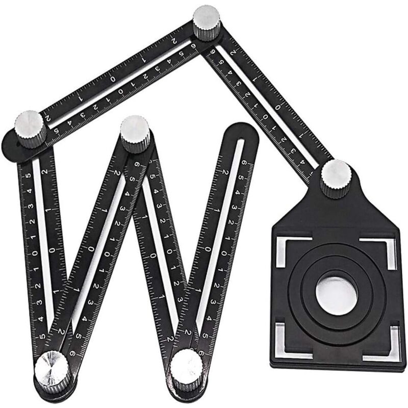 foto del prodotto righello di misurazione multi angolo, righello in lega di alluminio multifunzione, righello poroso, goniometro, strumento per modelli angolari,