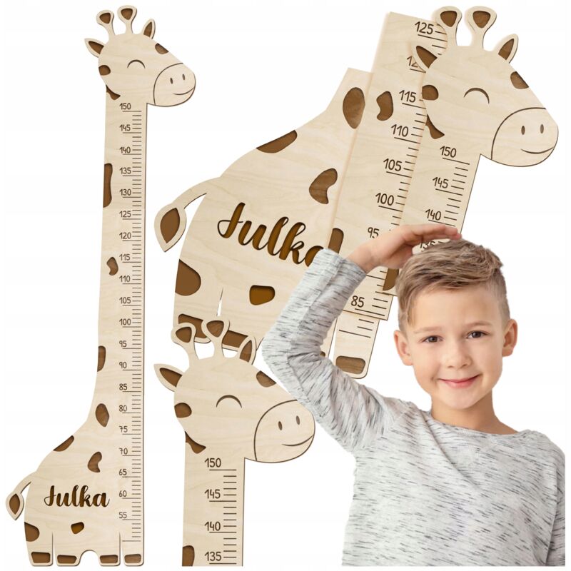 foto del prodotto righello in legno con nome sul muro per misurare l altezza di una giraffa