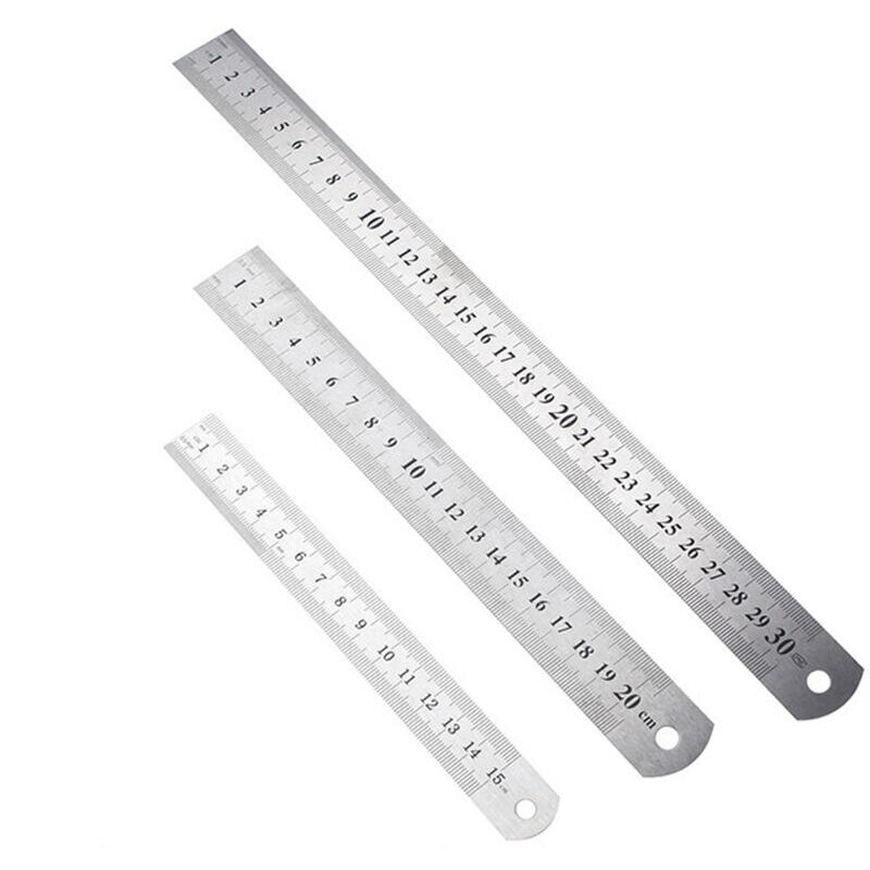 foto del prodotto righello in metallo di precisione a doppia faccia in acciaio inossidabile da 3 pezzi 15 cm 20 cm 30 cm strumento di misurazione righello in metallo