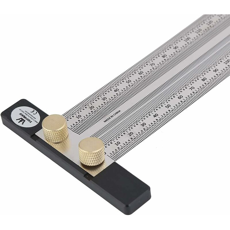 foto del prodotto righello per incisione tipo t in acciaio inossidabile righello per fori da 200 mm strumento di marcatura di precisione per la lavorazione del legno