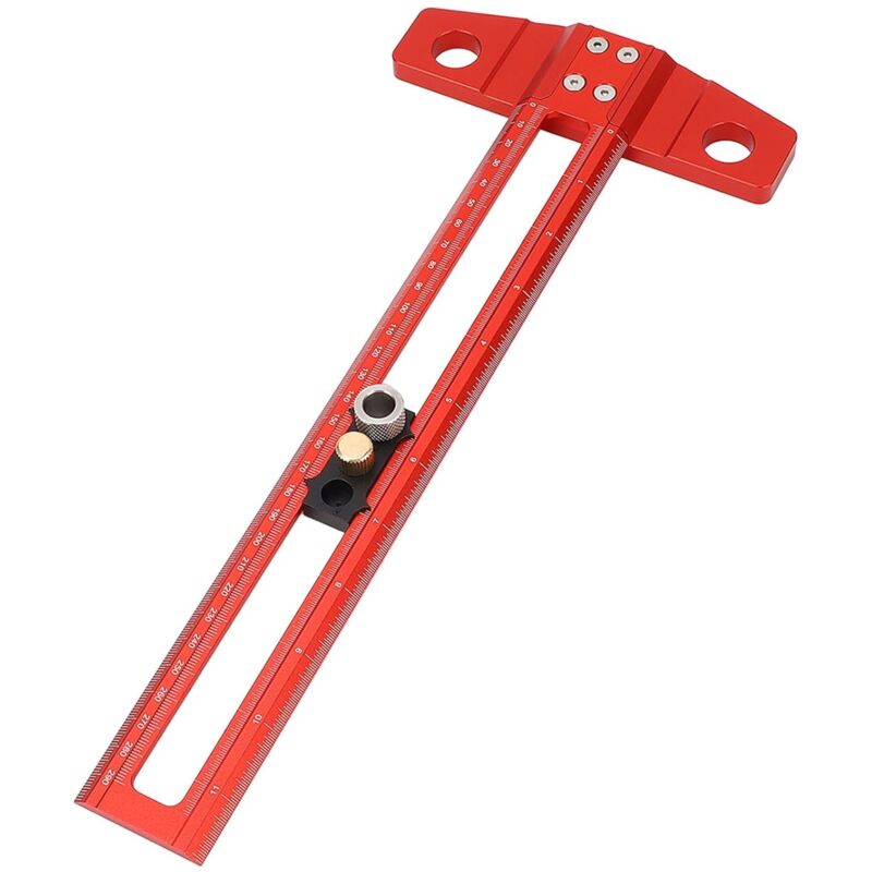 foto del prodotto righello per lavorazione del legno da 30 cm, righello a t in lega di alluminio con manicotti per trapano intercambiabili, strumento di marcatura a