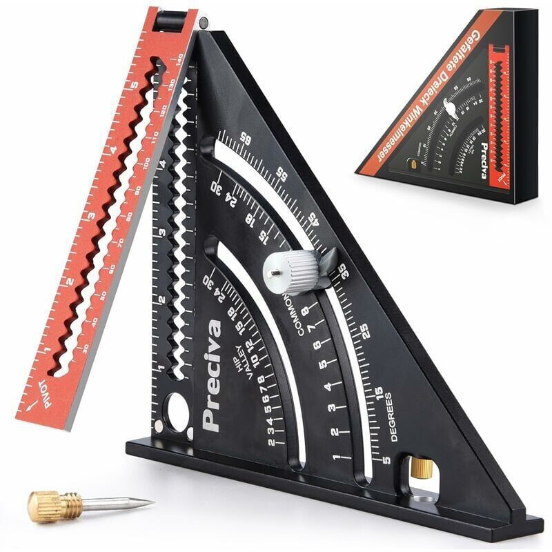 foto del prodotto righello quadrato triangolare in metallo e alluminio per carpentieri, squadra combinata da 317 mm, righello triangolare multifunzione, goniometro da