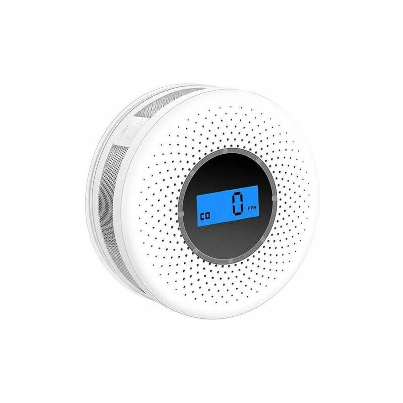 foto del prodotto rilevatore combinato di fumo e monossido di carbonio, allarme composito con avviso acustico e display digitale, alimentato a batteria