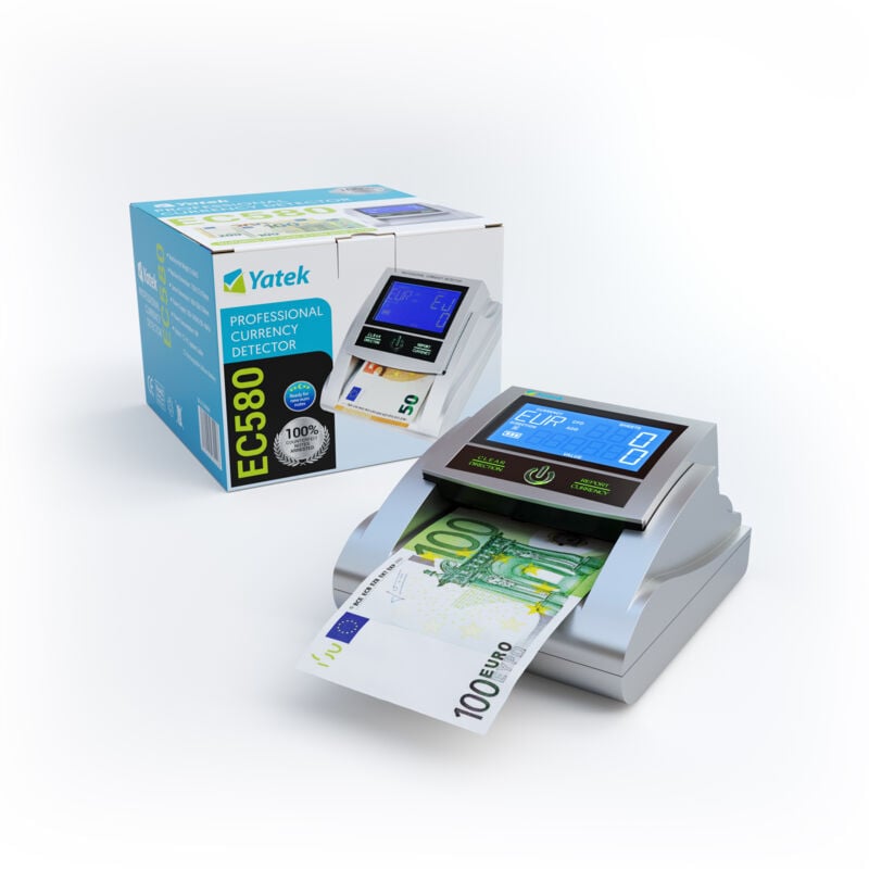 foto del prodotto rilevatore di contraffazione yatek ec580 con 6 metodi di rilevamento, batteria inclusa e pronto per le nuove banconote da 100 e 200 .