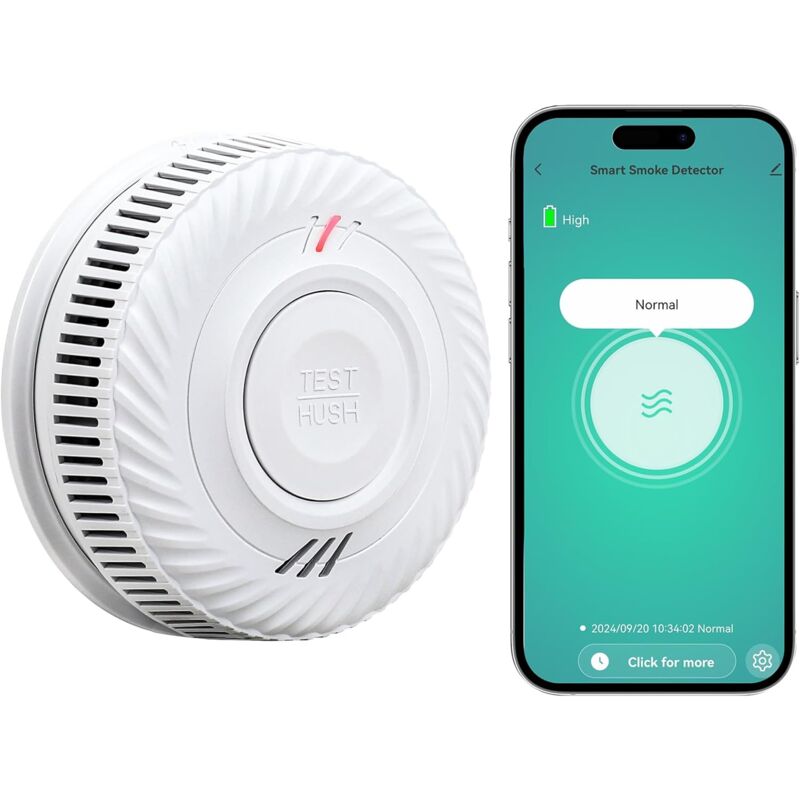 foto del prodotto rilevatore di fumo wi fi con batteria da 10 anni, allarme antincendio intelligente con sensore fotoelettrico conforme allo standard en14604,