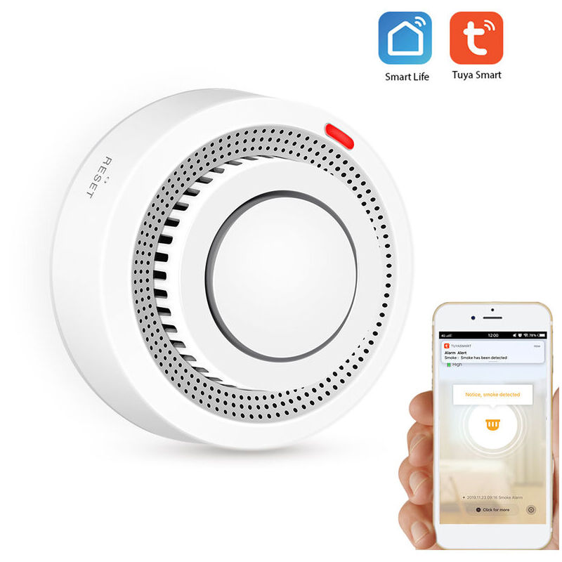 foto del prodotto rilevatore di fumo wifi sensore intelligente allarme antincendio sistema di sicurezza wireless smart life app tuya controllo intelligente casa per