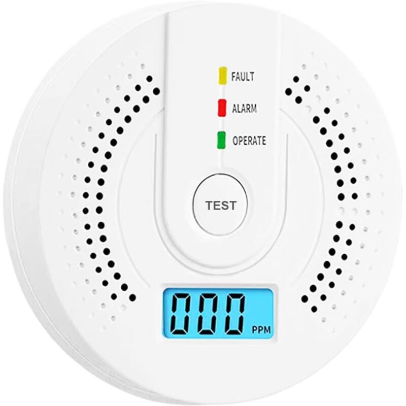 foto del prodotto rilevatore di monossido di carbonio, allarme di monitoraggio del gas co, rilevatore di sensore di co alimentato a batteria aa con display digitale a