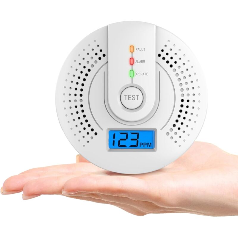 foto del prodotto rilevatore di monossido di carbonio, allarme per monossido di carbonio, rilevatore di co con display a led batteria aa non inclusa 