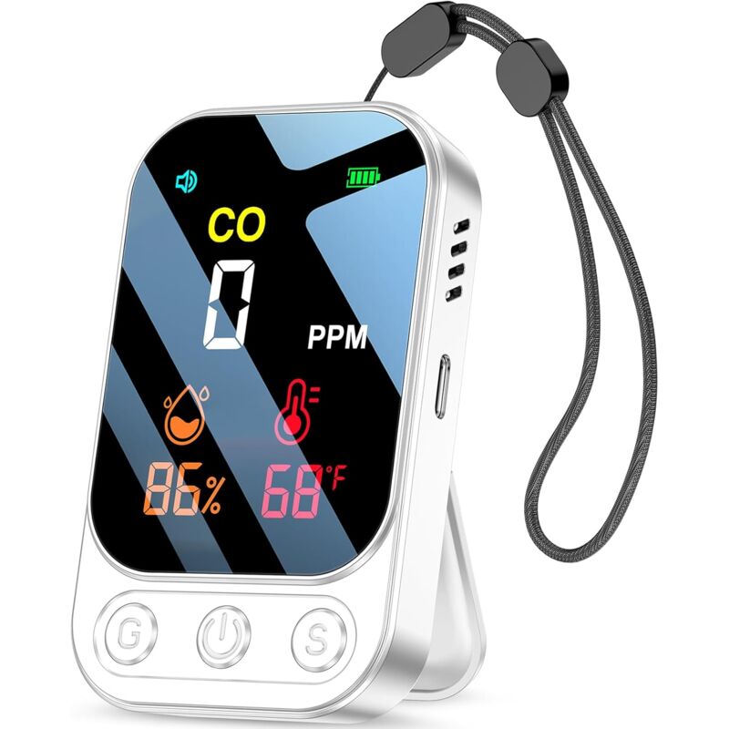 foto del prodotto rilevatore di monossido di carbonio con funzione di allarme intelligente, rilevatore di co 3 in 1 umidit temperatura concentrazione di monossido di