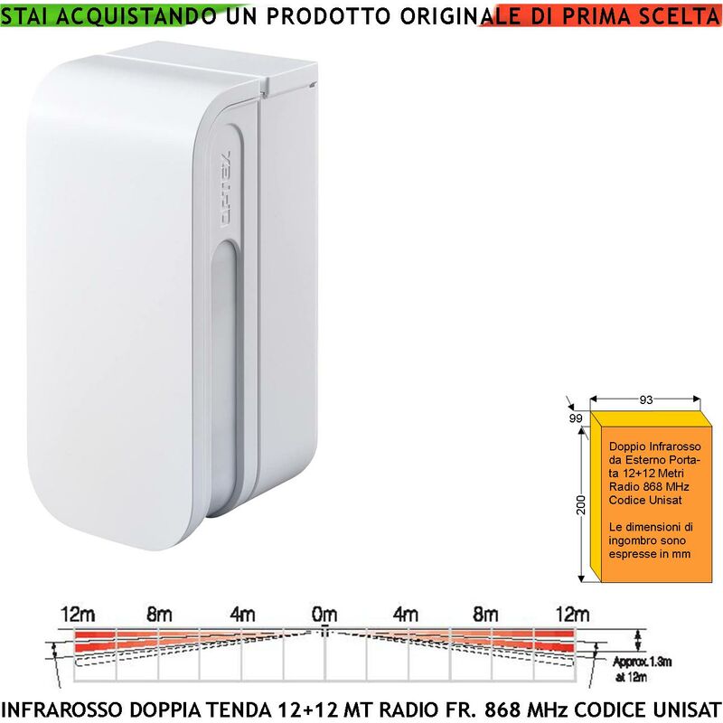 foto del prodotto rilevatore di movimento infrarosso doppia tenda da esterno copertura 12 12 metri lineari ip55 ricetrasmissione frequenza 868 mhz bidirezionale codice