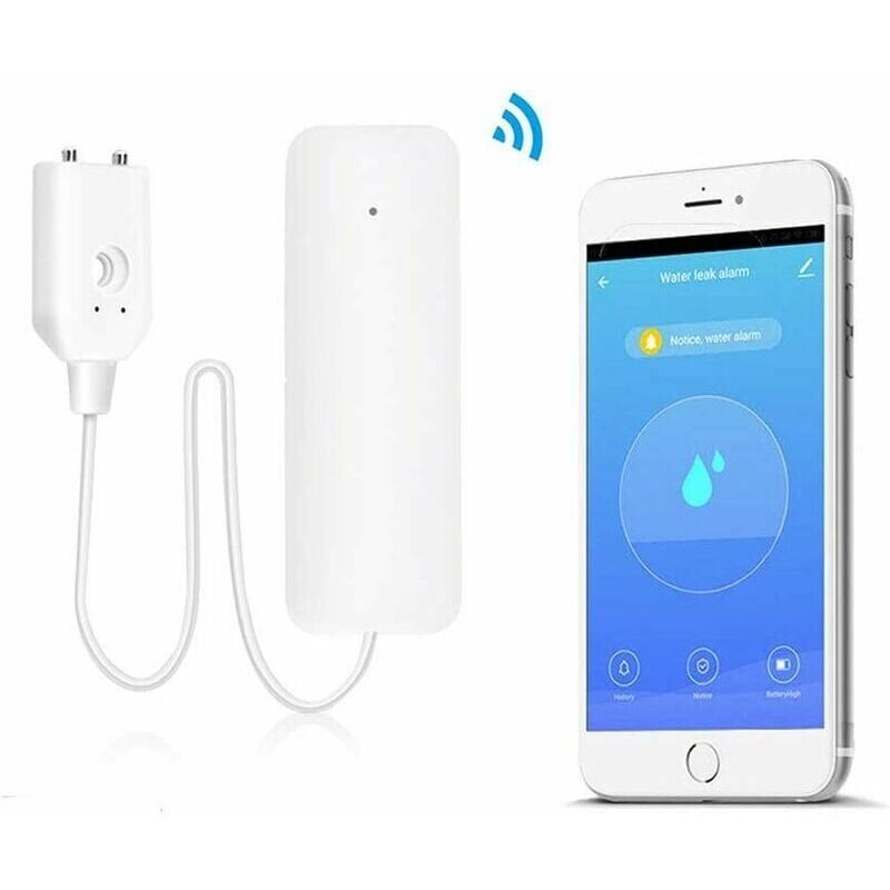foto del prodotto rilevatore di perdite d acqua allarme wifi funziona con l app smart life allarme di perdite di troppo pieno monitoraggio remoto per seminterrato casa