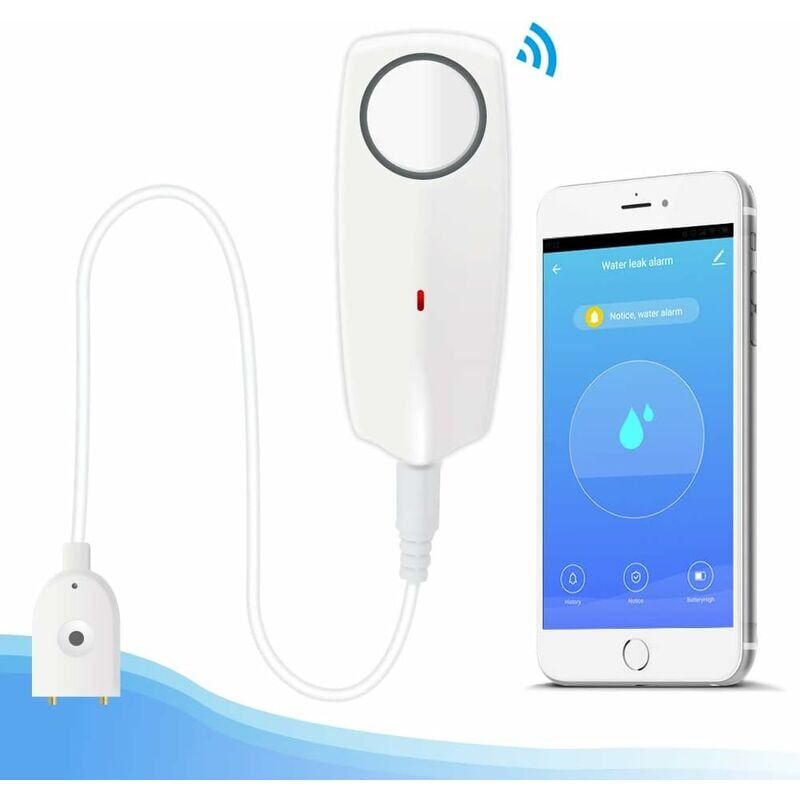 foto del prodotto rilevatore di perdite d acqua, rilevatore di allagamento, allarme acqua wireless, rilevatori d acqua con allarme sonoro e luminoso, notifiche push