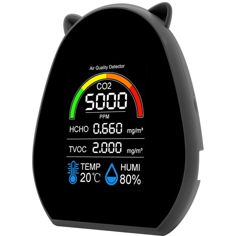 foto del prodotto rilevatore di qualit dell aria domestica 5 in 1, tester multifunzionale di co2 con anidride carbonica, valore hcho tvoc, quantit di elettricit ,