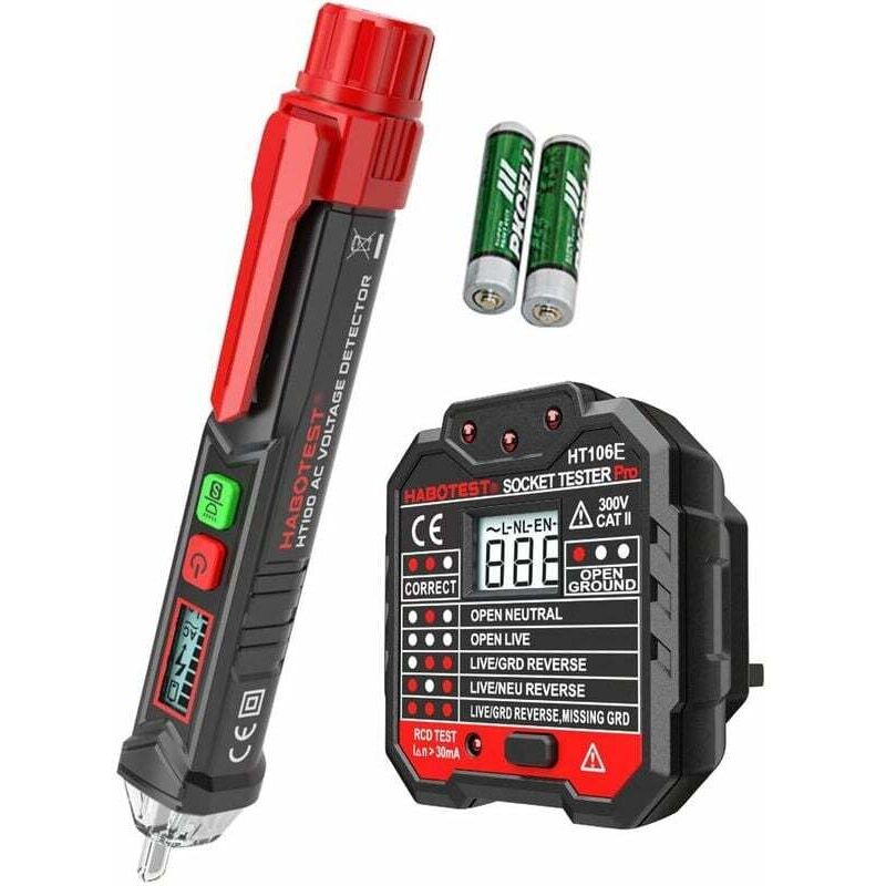 foto del prodotto rilevatore di tensione ca senza contatto e rotazione con presa elettrica rcd avanzata e display lcd retroilluminato 1 penna e 1 tester per presa lcd 