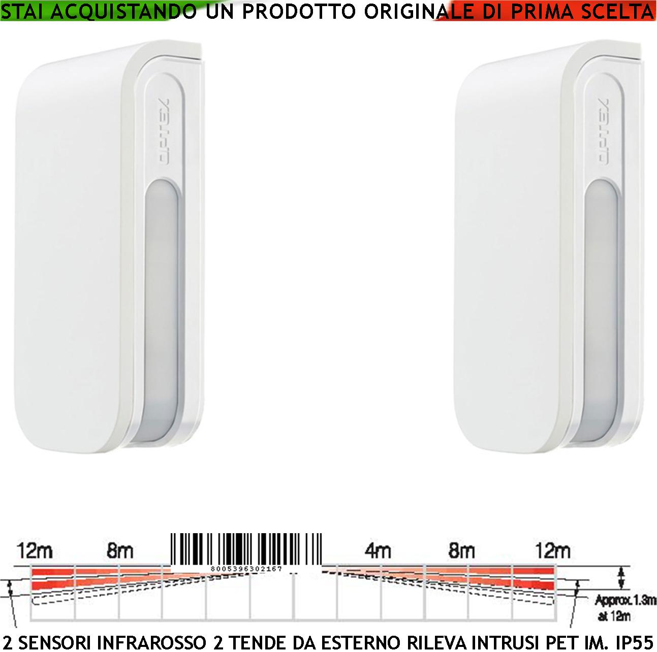 foto del prodotto rilevatori di movimento 4 pir doppia tenda due sensori infrarosso antifurto esterno portata 12 12 metri lineari regolabile via filo protezione lineare finestre pareti alimentazione 12 v assorb. 34 ma