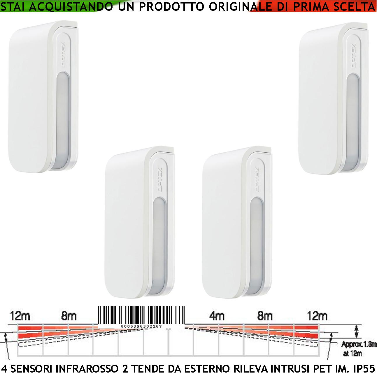 foto del prodotto rilevatori di movimento 4 pir doppia tenda quattro sensori infrarosso antifurto esterno portata 12 12 metri lineari regolabile via filo protezione lineare finestre pareti aliment. 12 v assorb. 34 ma