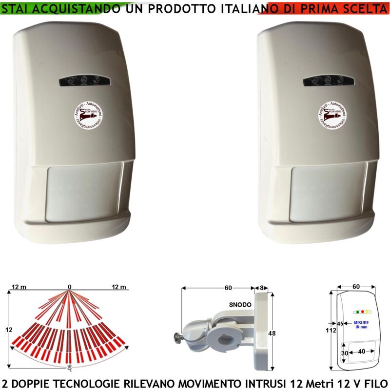 foto del prodotto rilevatori movimento 2 doppia tecnologia grandangolo per antifurto portata 12 mt da interno rileva intrusi aliment. 12 v assorb. 40 ma infrarosso