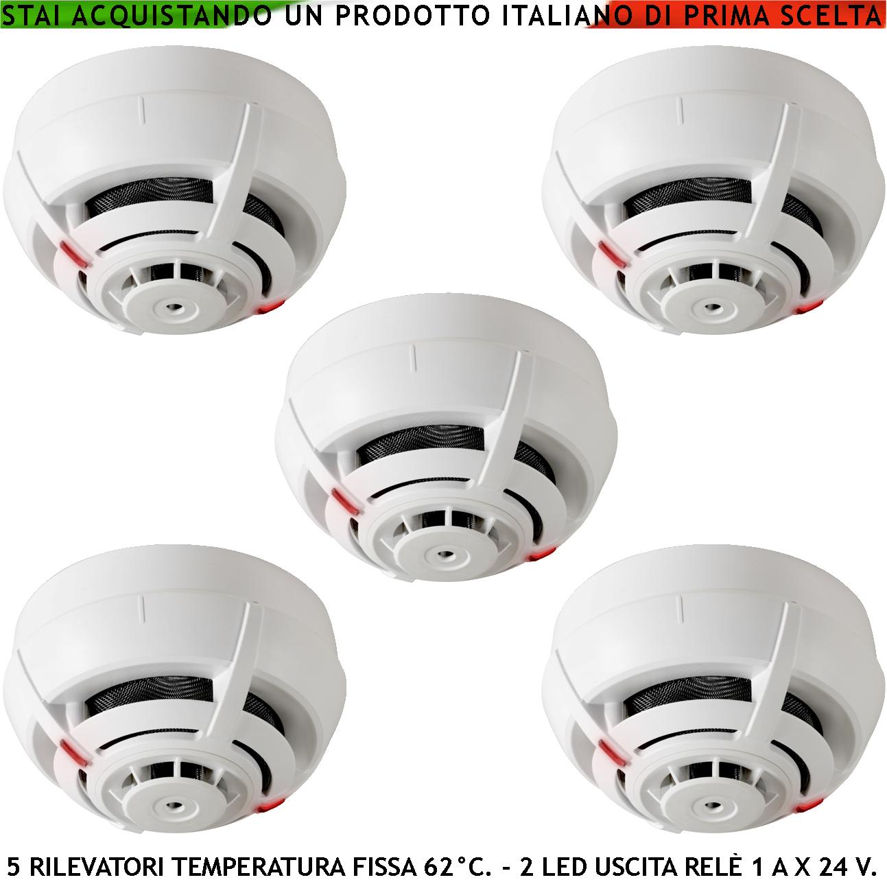 foto del prodotto rilevatori temperatura soglia fissa 62 c 5 sensori termovelocimetrici uscita relè e stato impianto 14 ma allarme antincendio