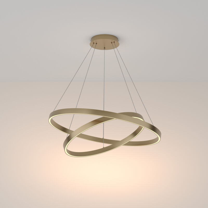 foto del prodotto rim plafoniera moderna a sospensione a led integrata a 2 luci twin ring ottone, 80cm, 3000k maytoni