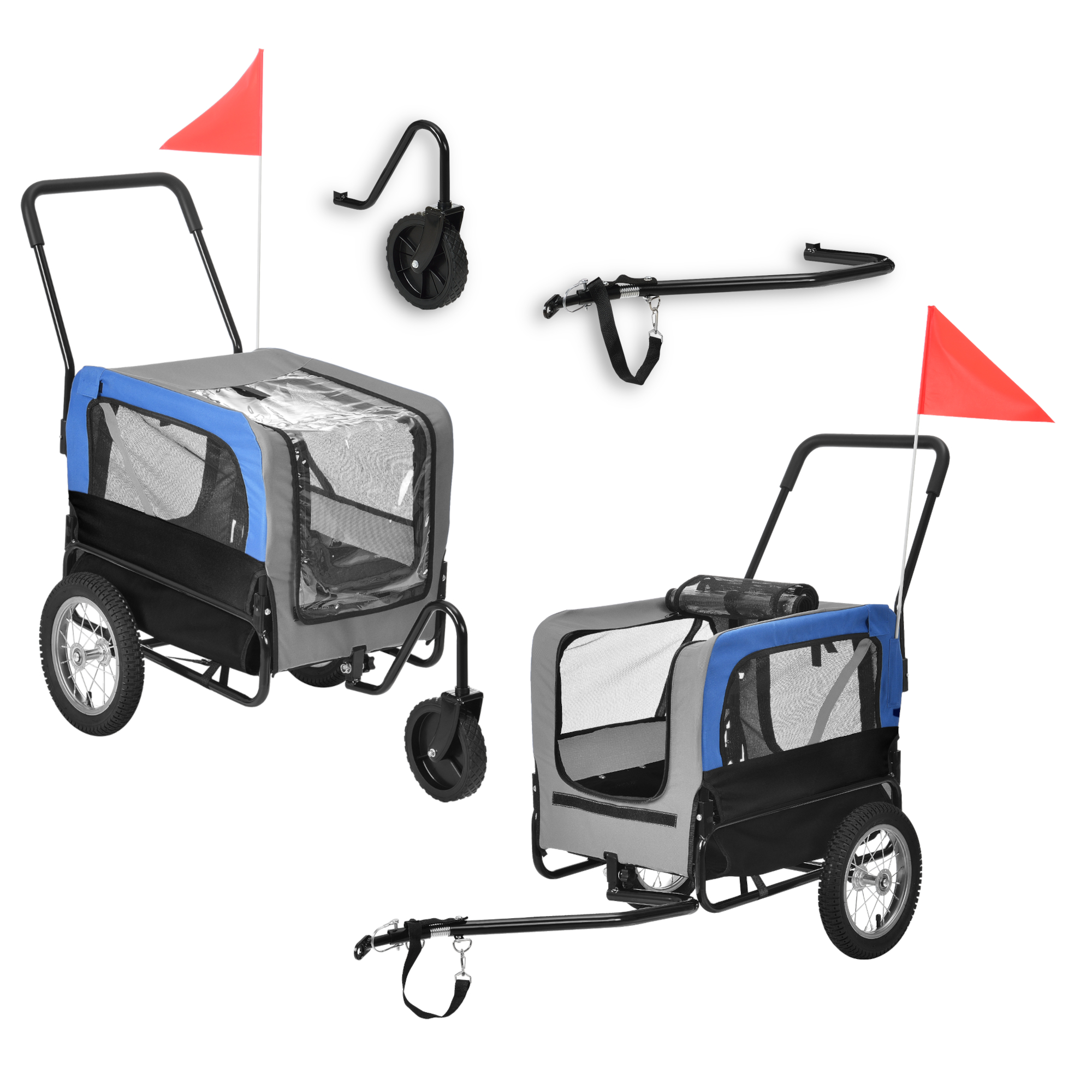 foto del prodotto rimorchio 2in1 per bicicletta e passeggiata per cani e animali domestici fino a 20 kg blu grigio nero pro.tec