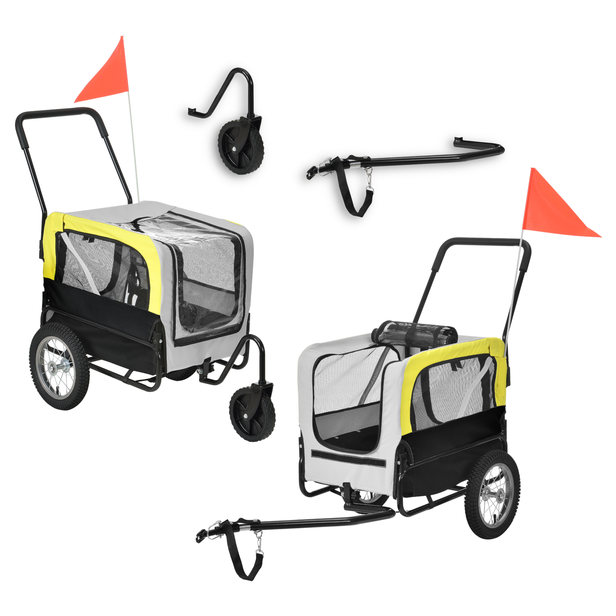 foto del prodotto rimorchio 2in1 per bicicletta e passeggiata per cani e animali domestici fino a 20 kg giallo grigio nero pro.tec