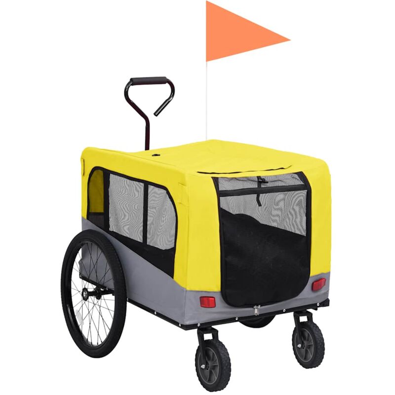 foto del prodotto rimorchio bici carrello jogging con telaio pieghevole in tessuto resistente vari colori colore giallo e grigio