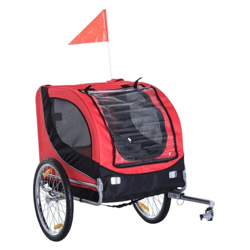 foto del prodotto rimorchio bici per cani e animali domestici rosso e nero 130 x 90 x 110 cm