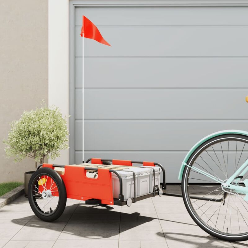 foto del prodotto rimorchio da bici arancione e grigio oxford e ferro vidaxl