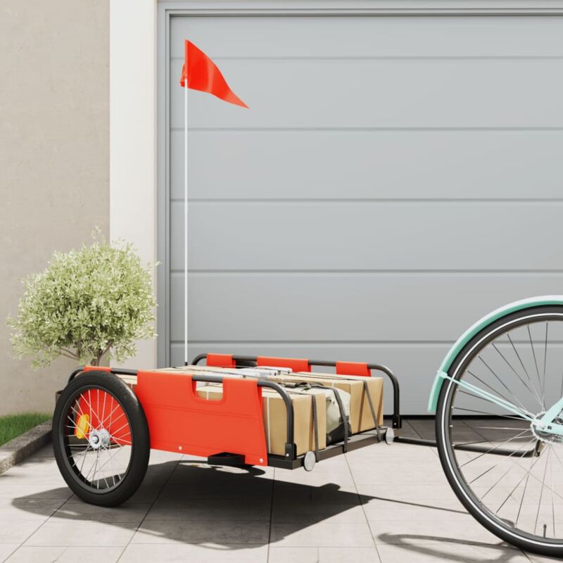 foto del prodotto rimorchio da bici arancione e grigio oxford e ferro vidaxl