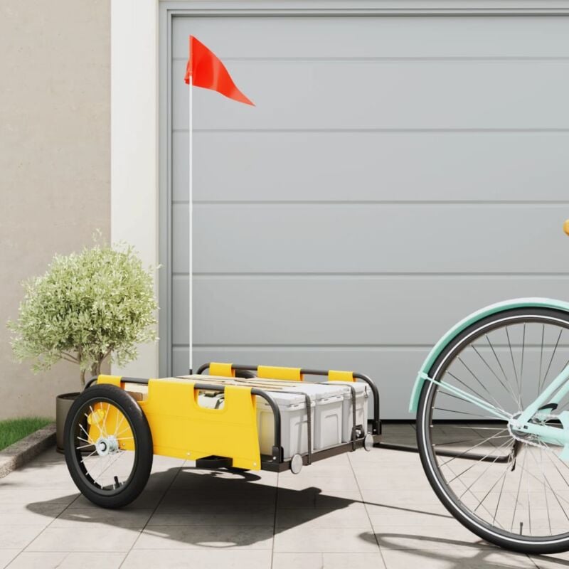 foto del prodotto rimorchio da bici giallo oxford e ferro vidaxl