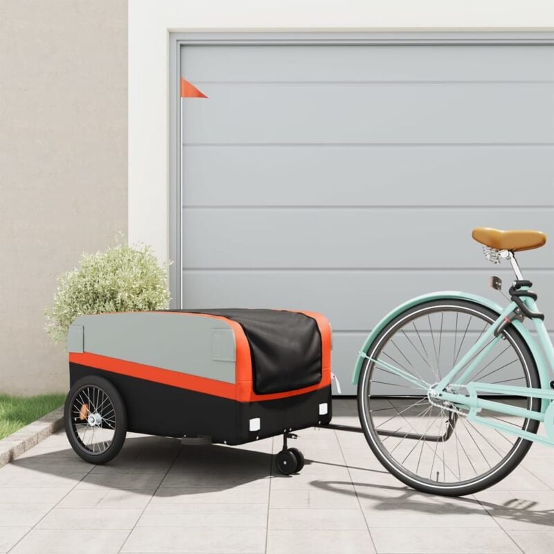 foto del prodotto rimorchio da bici nero e arancione 45 kg in ferro vidaxl