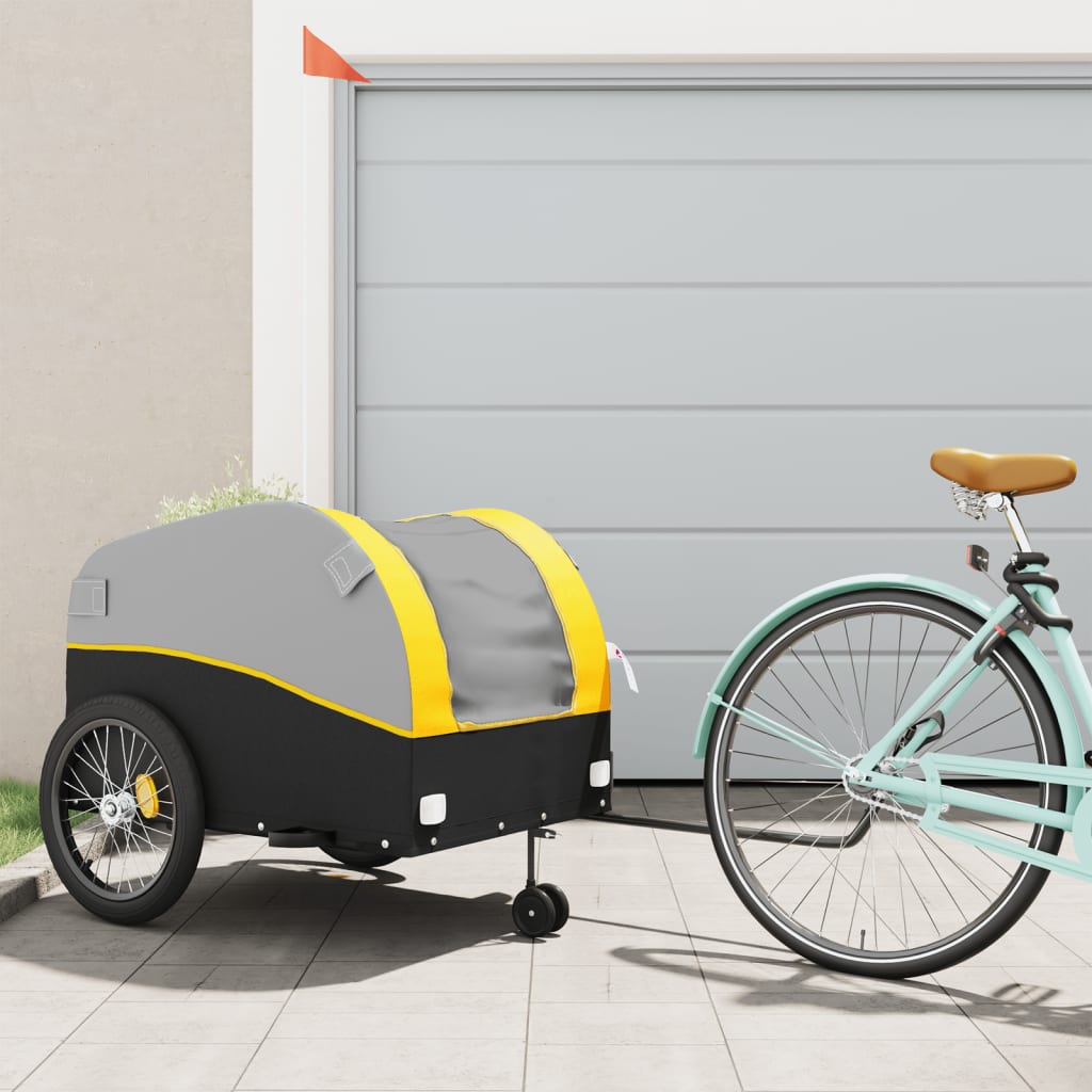 foto del prodotto rimorchio da bici nero e giallo 45 kg in ferro
