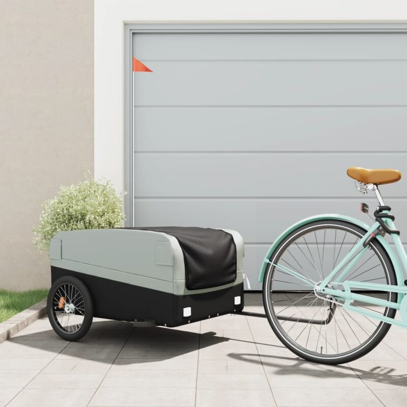 foto del prodotto rimorchio da bici nero e grigio 45 kg in ferro vidaxl