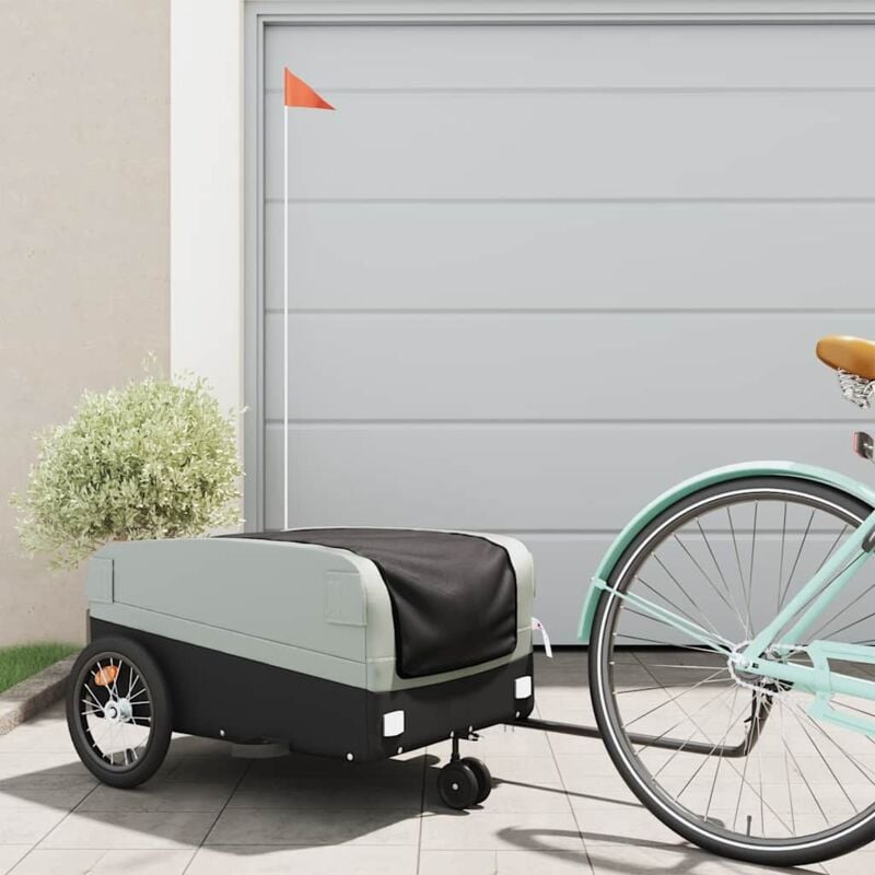 foto del prodotto rimorchio da bici nero e grigio 45 kg in ferro vidaxl