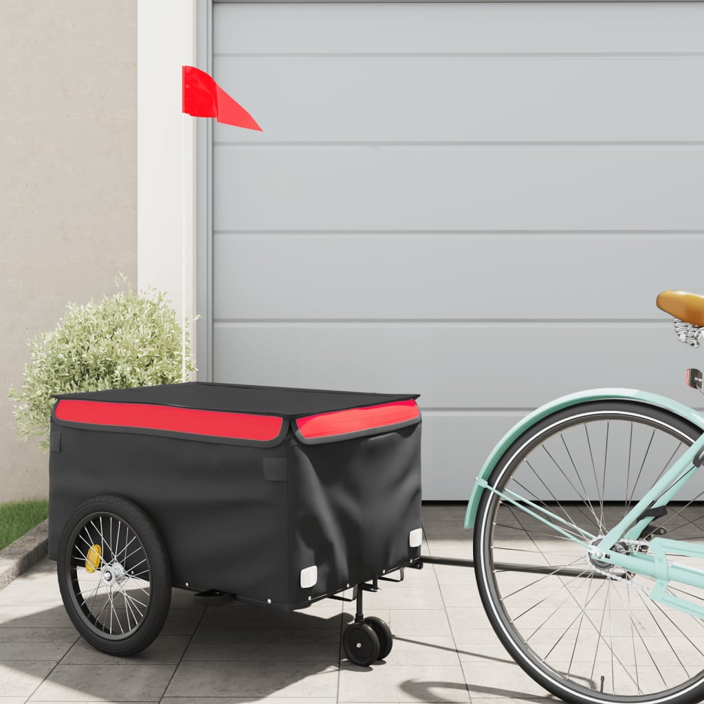 foto del prodotto rimorchio da bici nero e rosso 30 kg in ferro