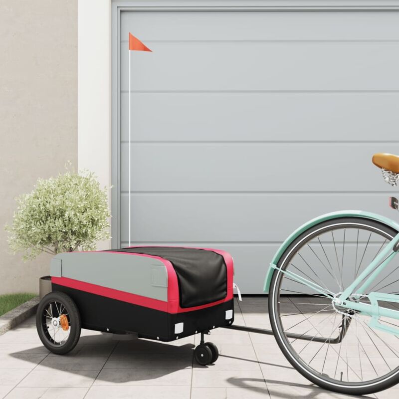 foto del prodotto rimorchio da bici nero e rosso 30 kg in ferro vidaxl