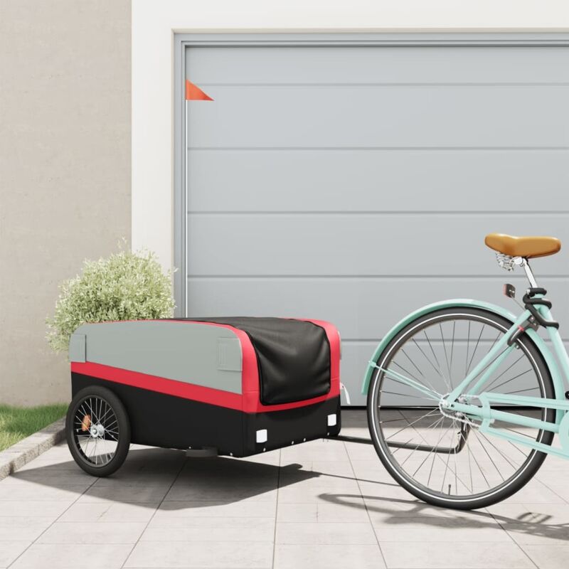 foto del prodotto rimorchio da bici nero e rosso 45 kg in ferro vidaxl
