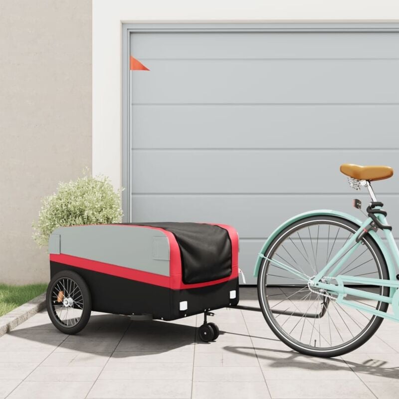 foto del prodotto rimorchio da bici nero e rosso 45 kg in ferro vidaxl