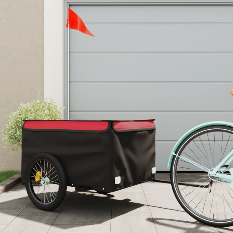 foto del prodotto rimorchio da bici nero e rosso 45 kg in ferro vidaxl