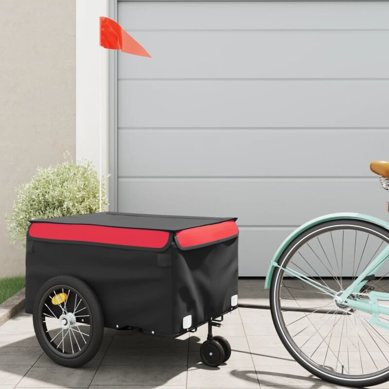 foto del prodotto rimorchio da bici nero e rosso 45 kg in ferro vidaxl
