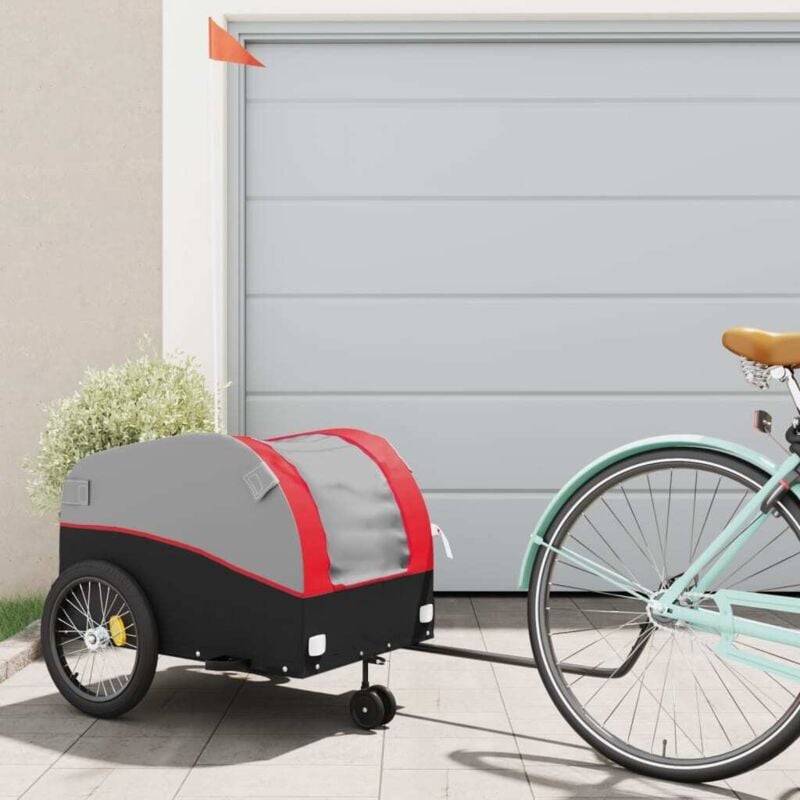 foto del prodotto rimorchio da bici nero e rosso 45 kg in ferro vidaxl