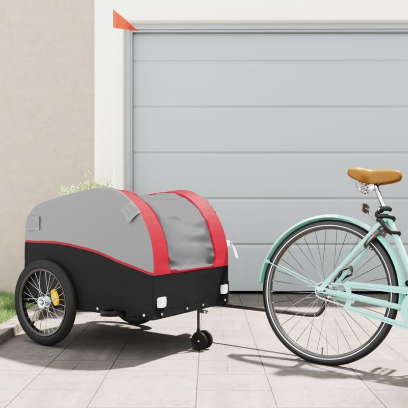 foto del prodotto rimorchio da bici nero e rosso 45 kg in ferro vidaxl