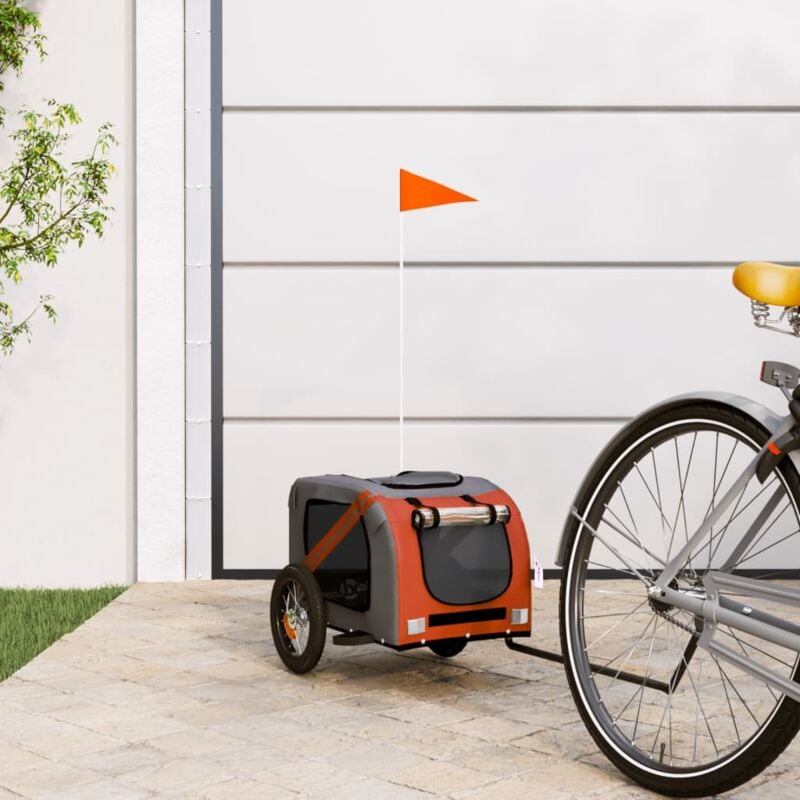 foto del prodotto rimorchio da bici per animali arancione e grigio oxford e ferro vidaxl