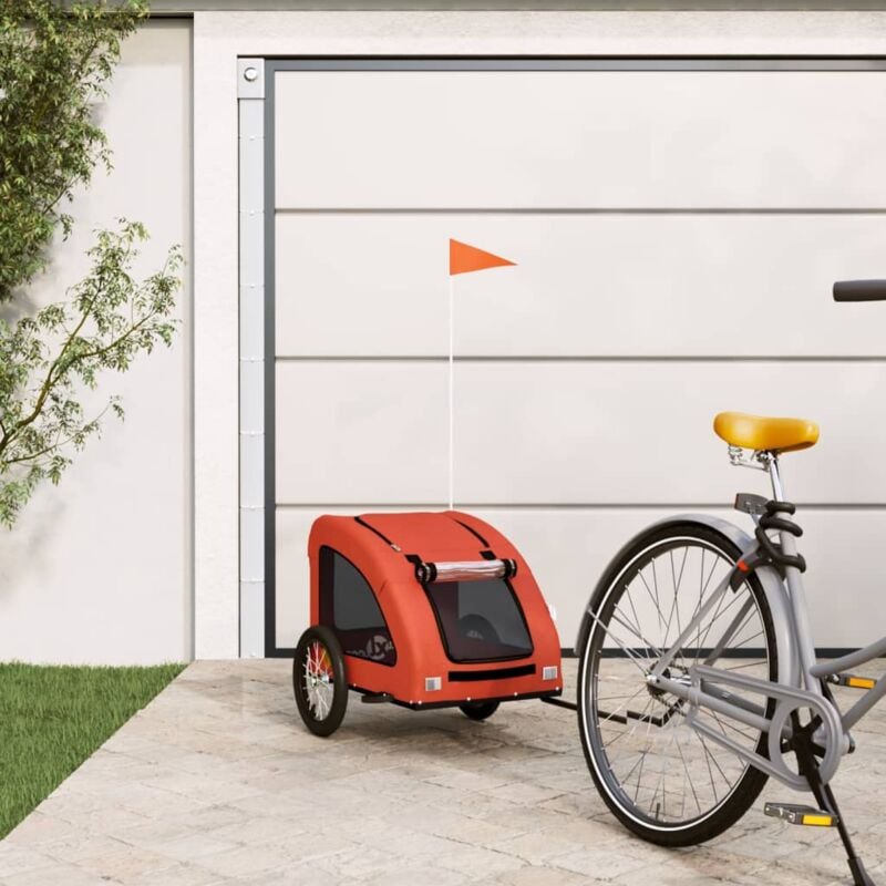 foto del prodotto rimorchio da bici per animali arancione e grigio oxford e ferro vidaxl