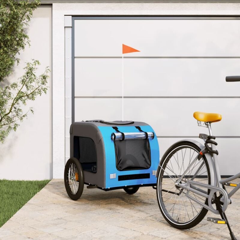 foto del prodotto rimorchio da bici per animali blu e grigio oxford e ferro vidaxl