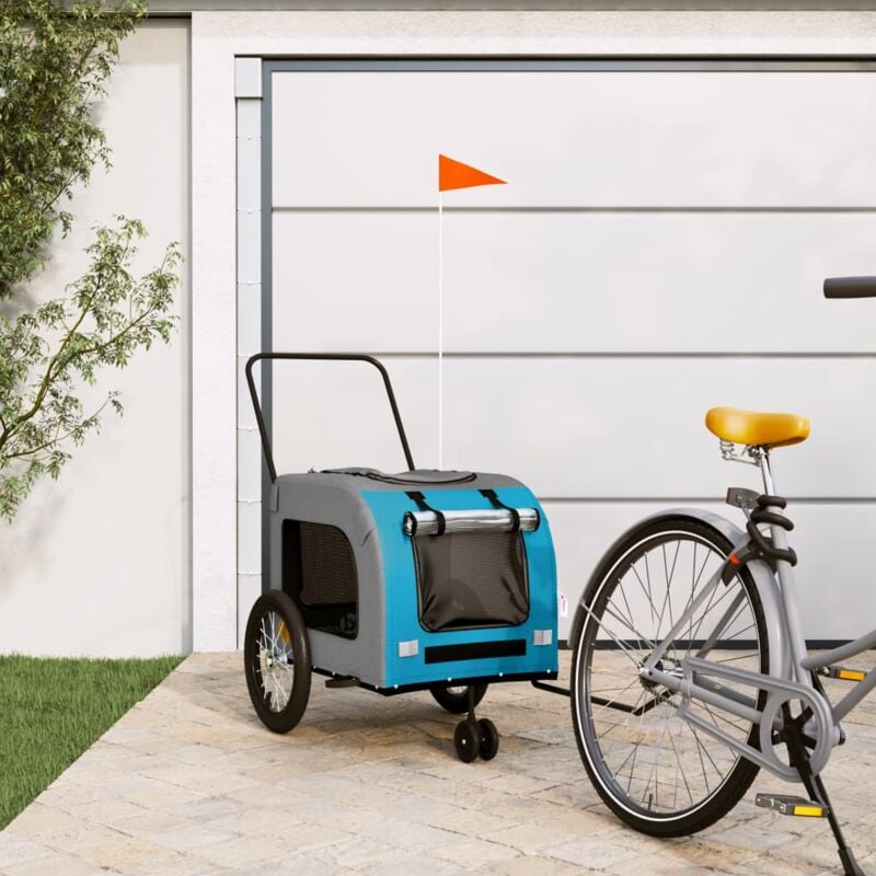 foto del prodotto rimorchio da bici per animali blu e grigio oxford e ferro vidaxl