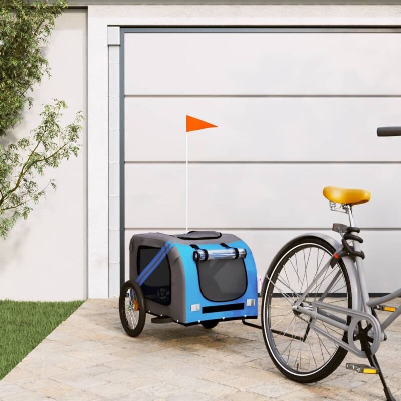 foto del prodotto rimorchio da bici per animali blu e grigio oxford e ferro - vidaxl