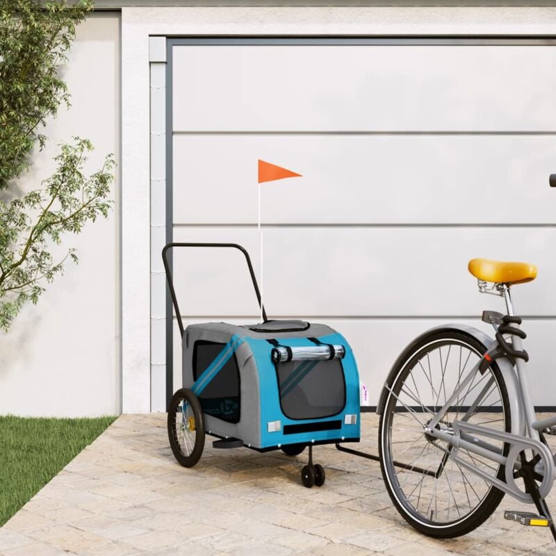 foto del prodotto rimorchio da bici per animali blu e grigio oxford e ferro vidaxl