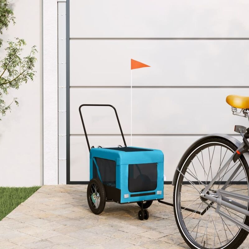 foto del prodotto rimorchio da bici per animali blu e nero oxford e ferro vidaxl