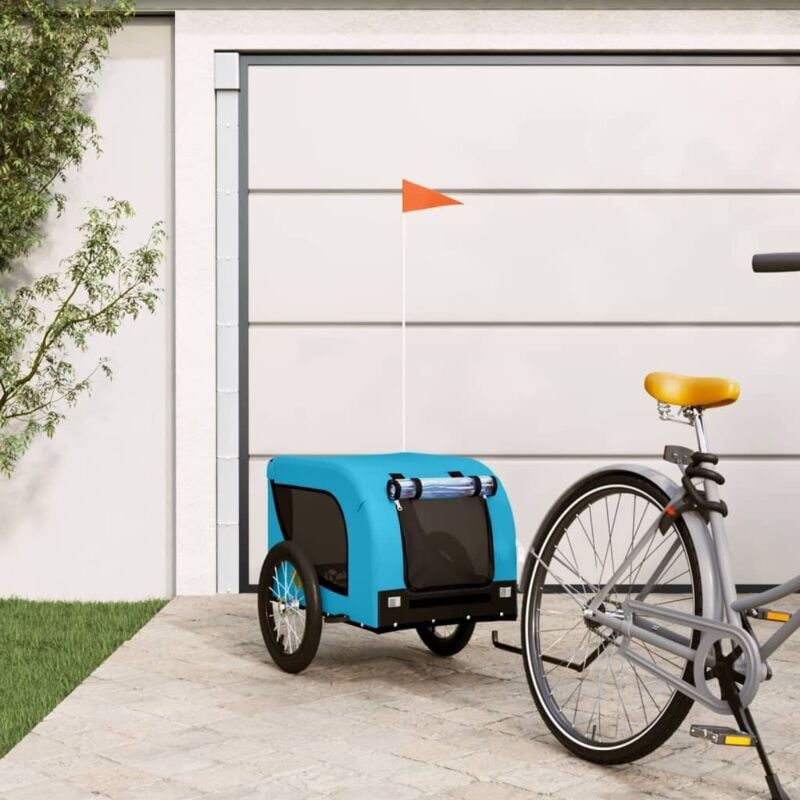 foto del prodotto rimorchio da bici per animali blu e nero oxford e ferro vidaxl